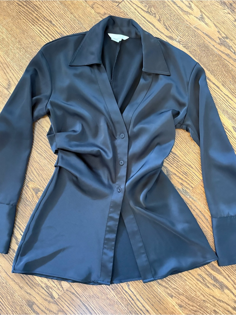 H&M Black Satin Button-Front Cinch Waist Sz XS